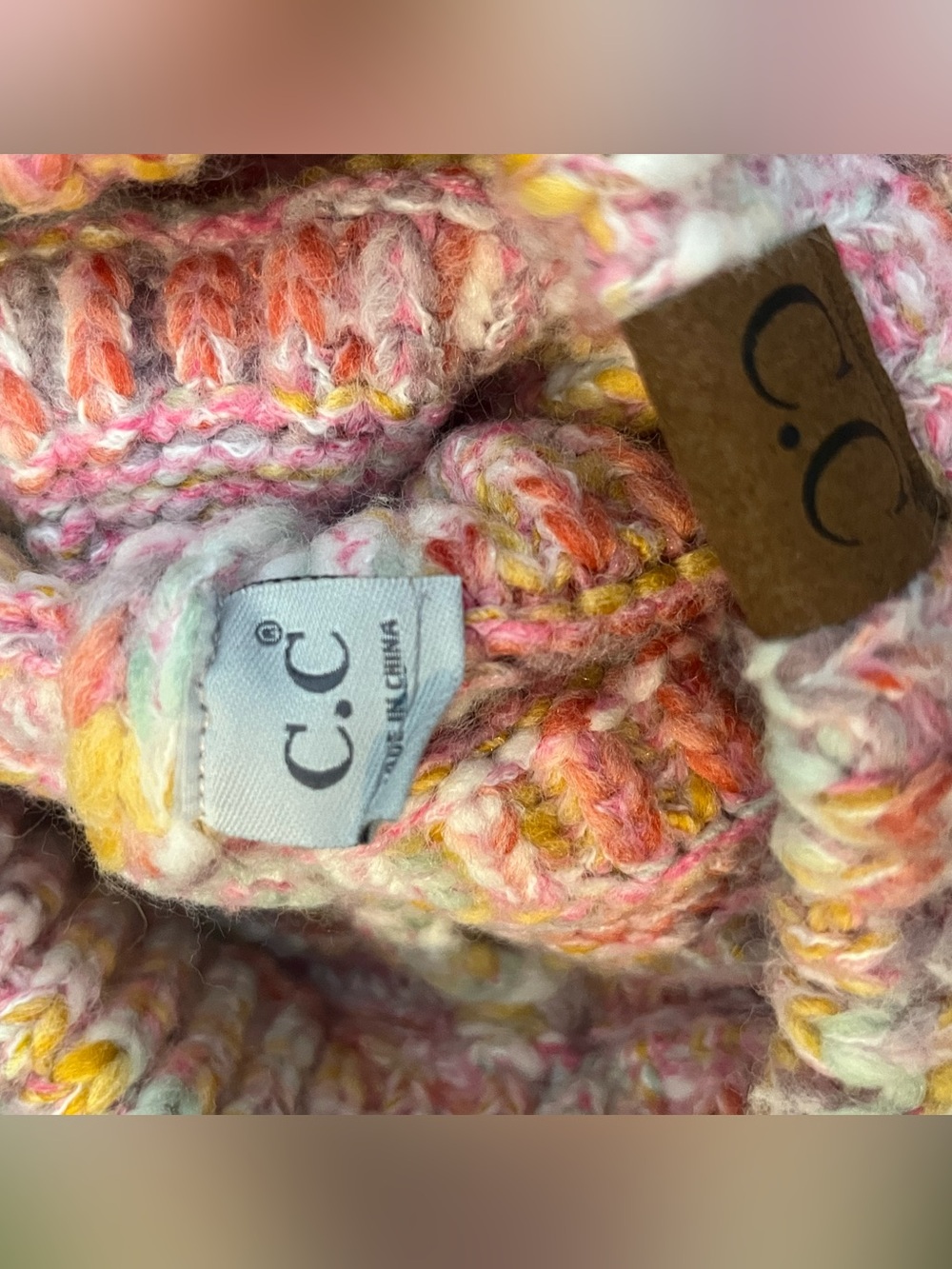 CC Boutique Pastel Multicolor Knit Beanie - Pink, Yellow, Mint - Picture 4 of 4